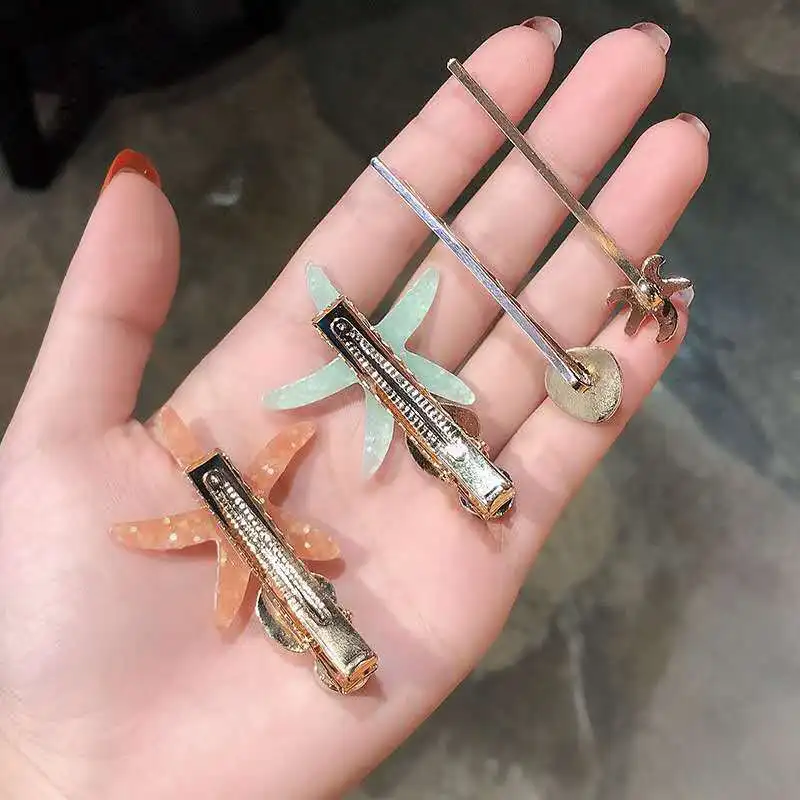 3pcs/set Metal Pearl Hair Clips Sea Star Shell Hairpins Sweet Beach Girls Hair Accessories Women
