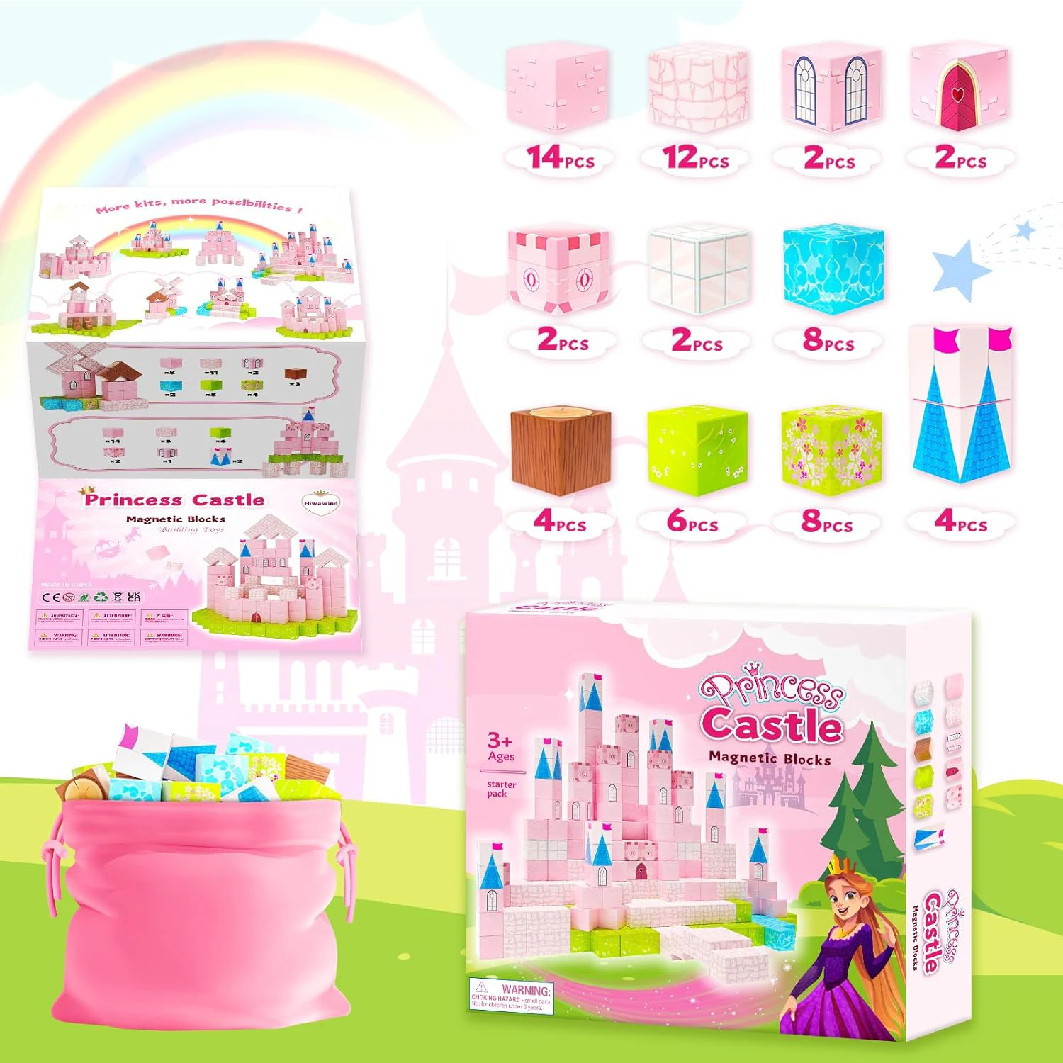 2024 Magnetic Blocks Building Toys-Princess Castle Collection Princess Birthday Gifts Kids Toddler Toys