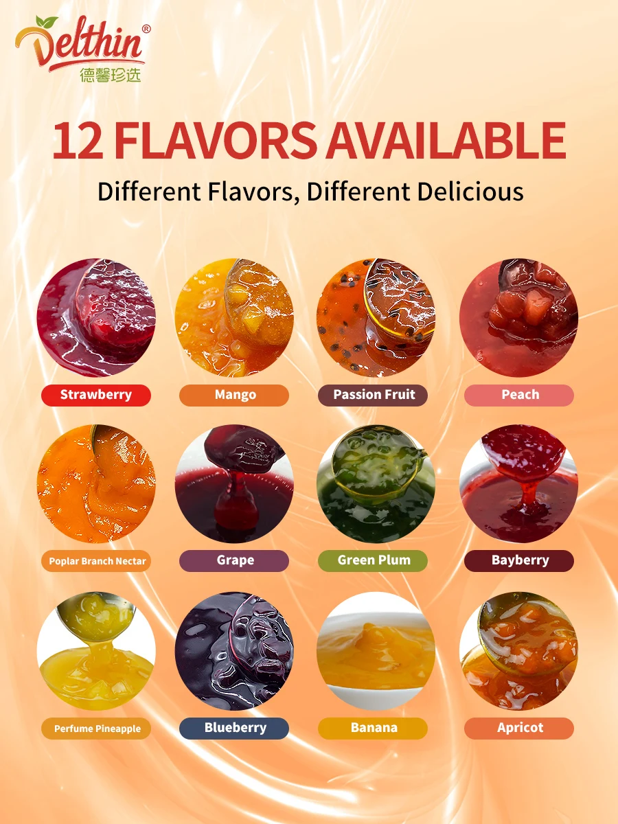 Delthin Wholesale 12 Flavors Passion Fruit Jam  Puree Jam 1kg Fruit Pulp Puree Baked Milk Tea Shop Bread Jam