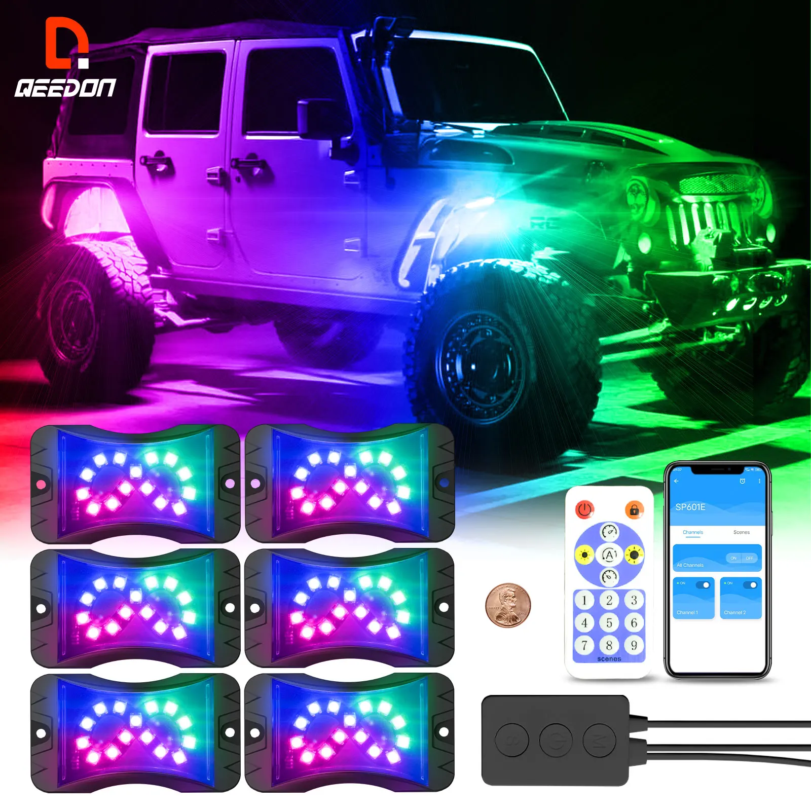 2022 NEW 6 Pods LED Rock Lights LED Neon Underglow Light for Car Truck ATV UTV SUV Offroad Boat Underbody Glow Trail Lamp white