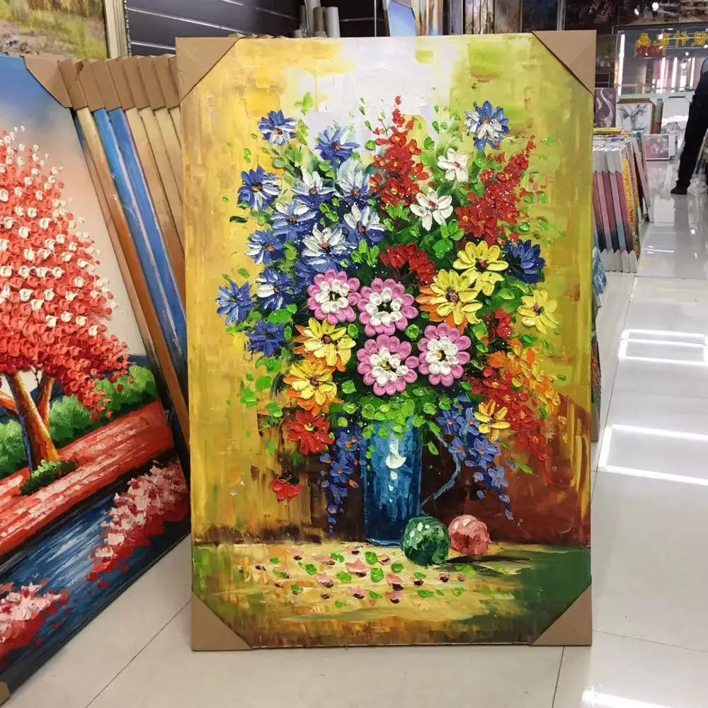 Flower oil painting, Impasto art picture, Frameless picture frame