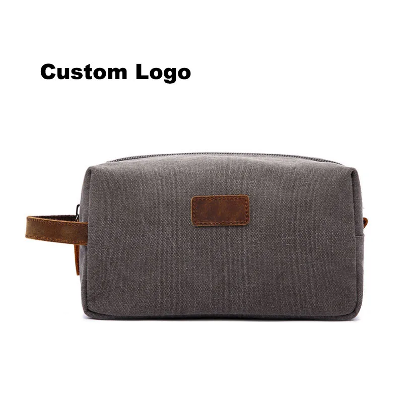 M2432 Custom Logo Wholesale Washed Canvas Clutch Toiletry Bag Pouch Travel Side Handheld Make Up Makeup Cosmetic Bags & Cases