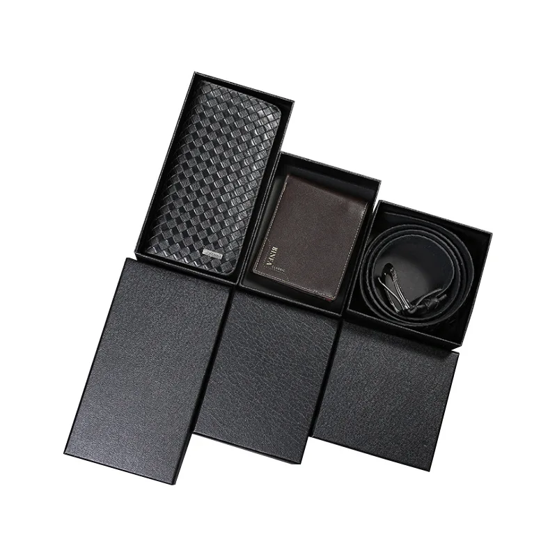 High Quality Gift Box Luxury Exquisite Minimalist Black Cardboard Wallet Packing Box for Gift Shop