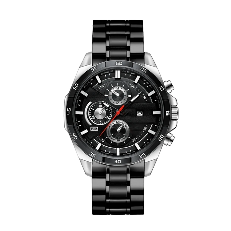 Good quality fashion minimalist vintage leather style strap wrist watch analog date stainless steel man watch