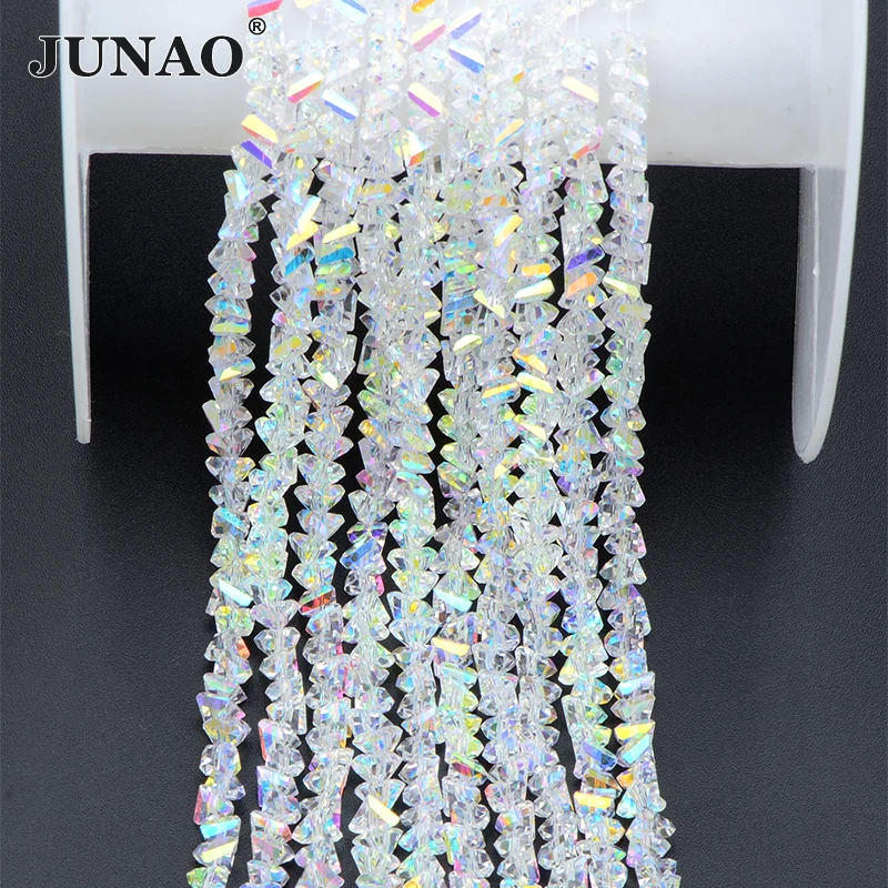 JUNAO High Quality Shiny 4mm Crystal String Beads Glass Transparent AB Stones Chain Triangle Gemstone Beads For Clothes Tassels