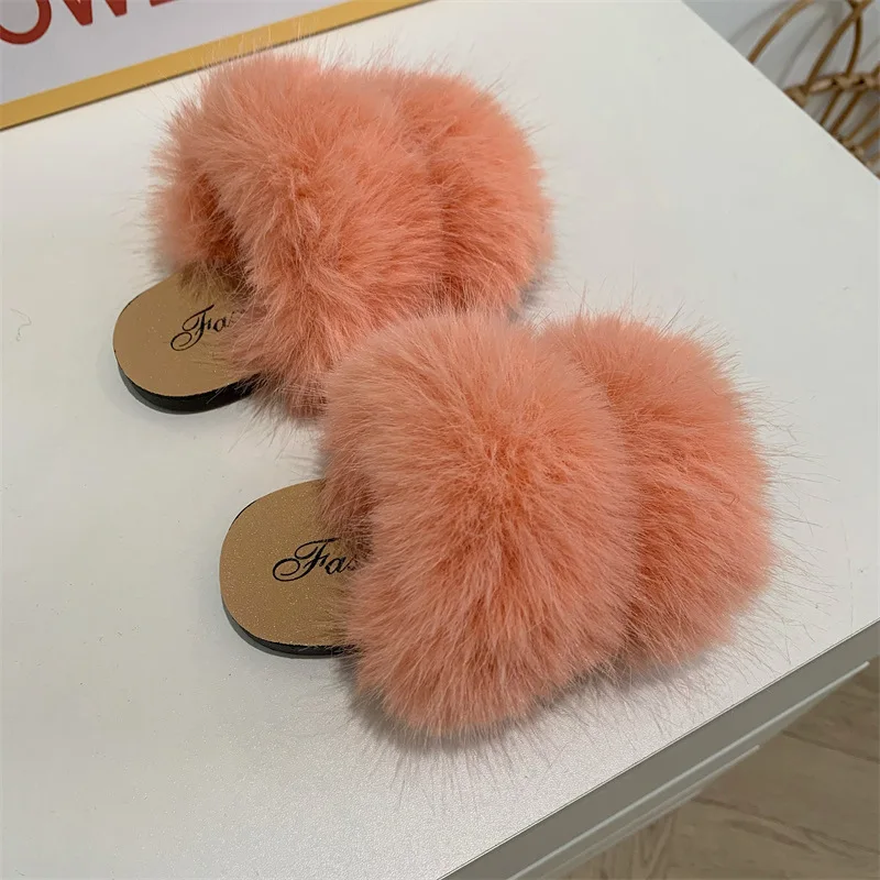 High quality winter indoor outdoor nonslip fashionable warm slippers for kids girls