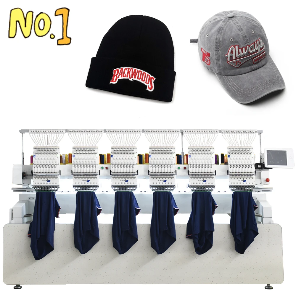 Hot sale 3d hat c ap T-shirt flat 6 head 12 needles computerized monogram machine garment scarf pillow towel embroidery machine