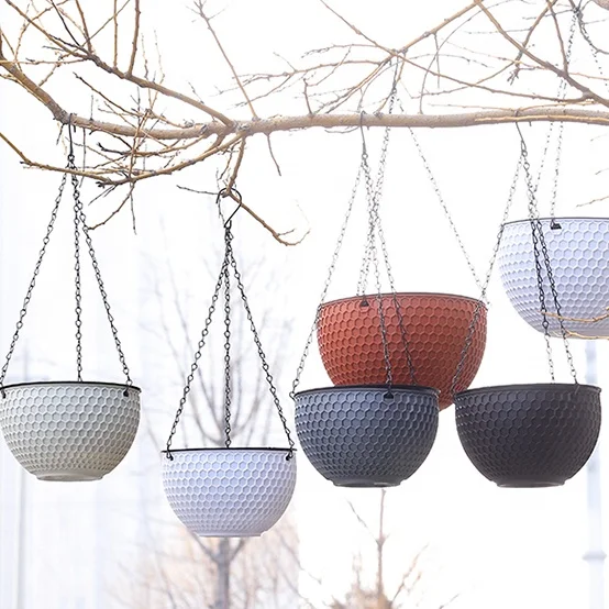 Honeycomb Rattan Woven European Planter Pot Outdoor Basket Resin Hanging Plastic Large Flower Pot
