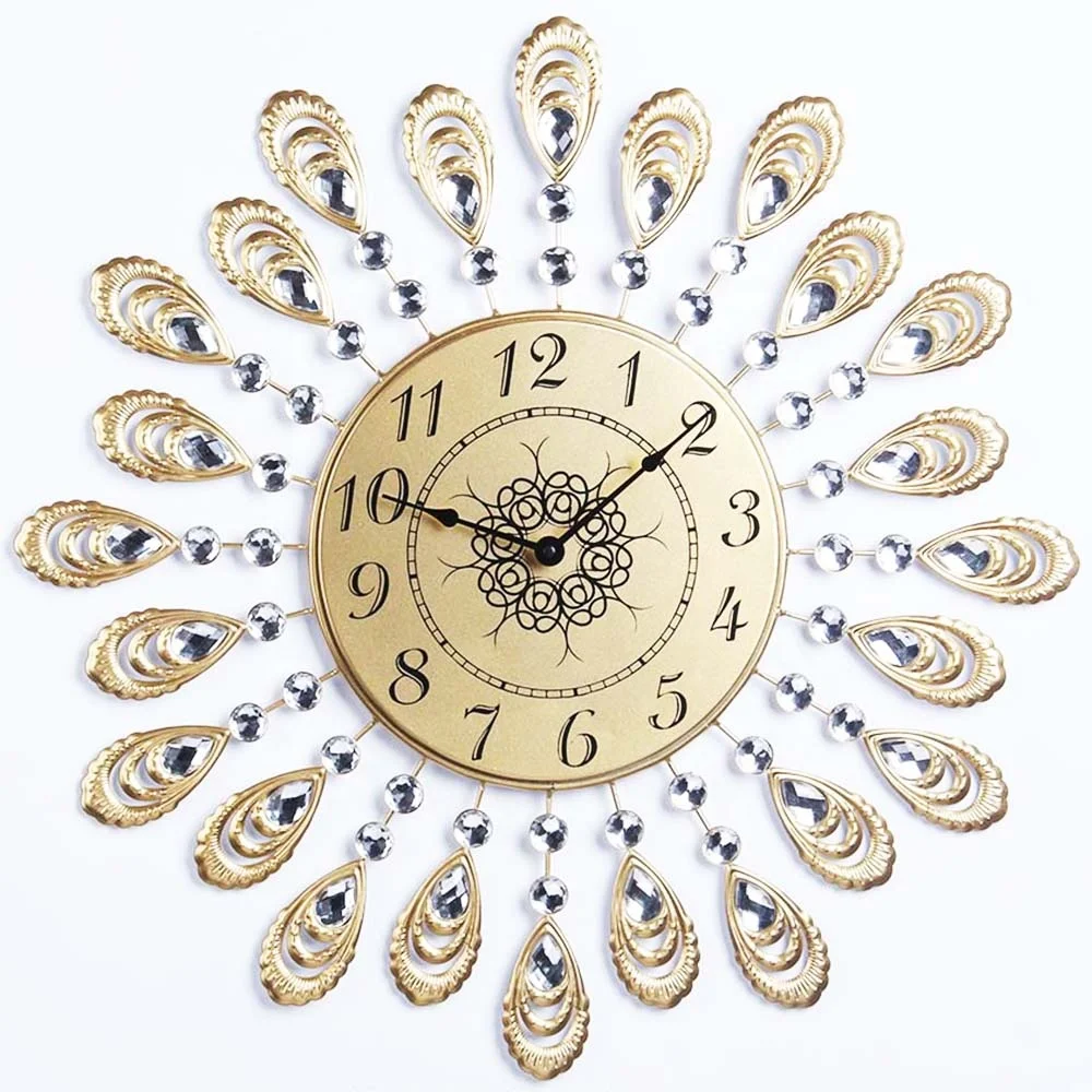High Quality Fashion Home Decoration Metal Crafts Luxury Gold Wall Clock Decoration Living Room Wall
