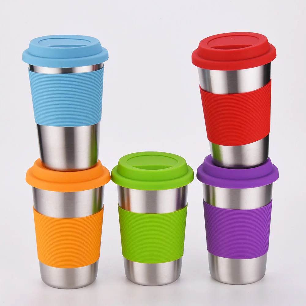 High quality and durable stainless steel tumbler with lid metal anti scalding silicone sleeve cup travel coffee mug water bottle