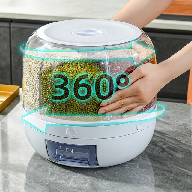 Rmier Rotatable Bean Storage Box Grains Separate Home Damp Proof Rice Tank Countertop Rice Holder Kitchen Dispenser