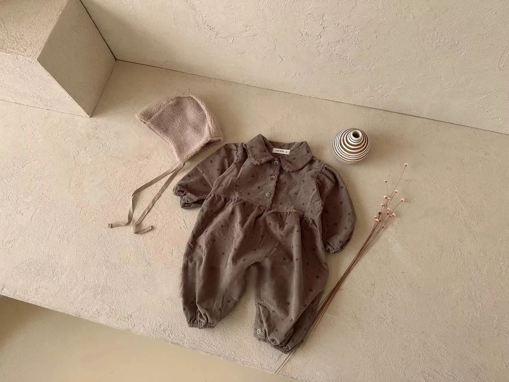 Ins Boutique Spring Autumn Toddlers Jumpsuits  Floral 100%Cotton Corduroy  Princess Baby Girl One Piece Romper