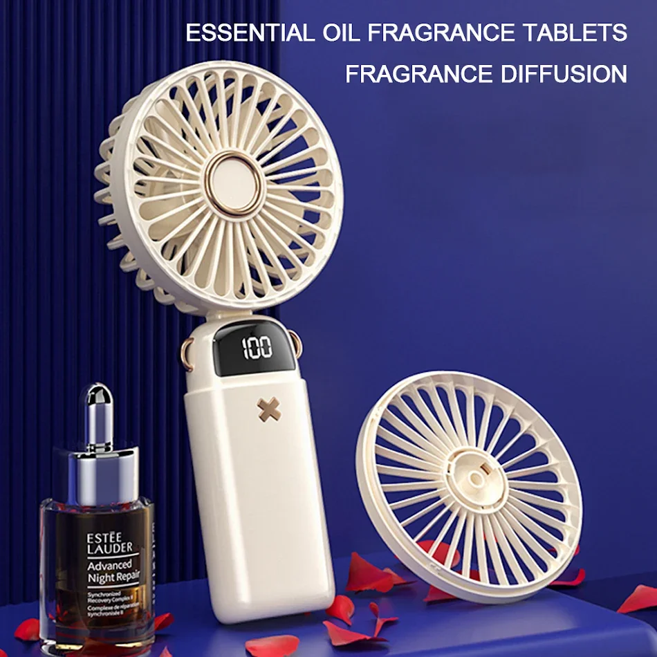 2024 New Digital Display 5 Gears Adjustment Folding Handheld Small Fan 3000MAH Mini Air Cooler Office Desktop Fan