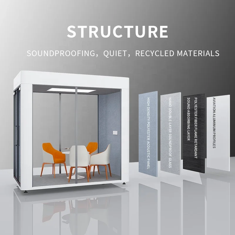Custom Made Fireproof Meeting Pod Private Working Space Acoustic Soundproof Room Booth Office Silence Meeting Pod