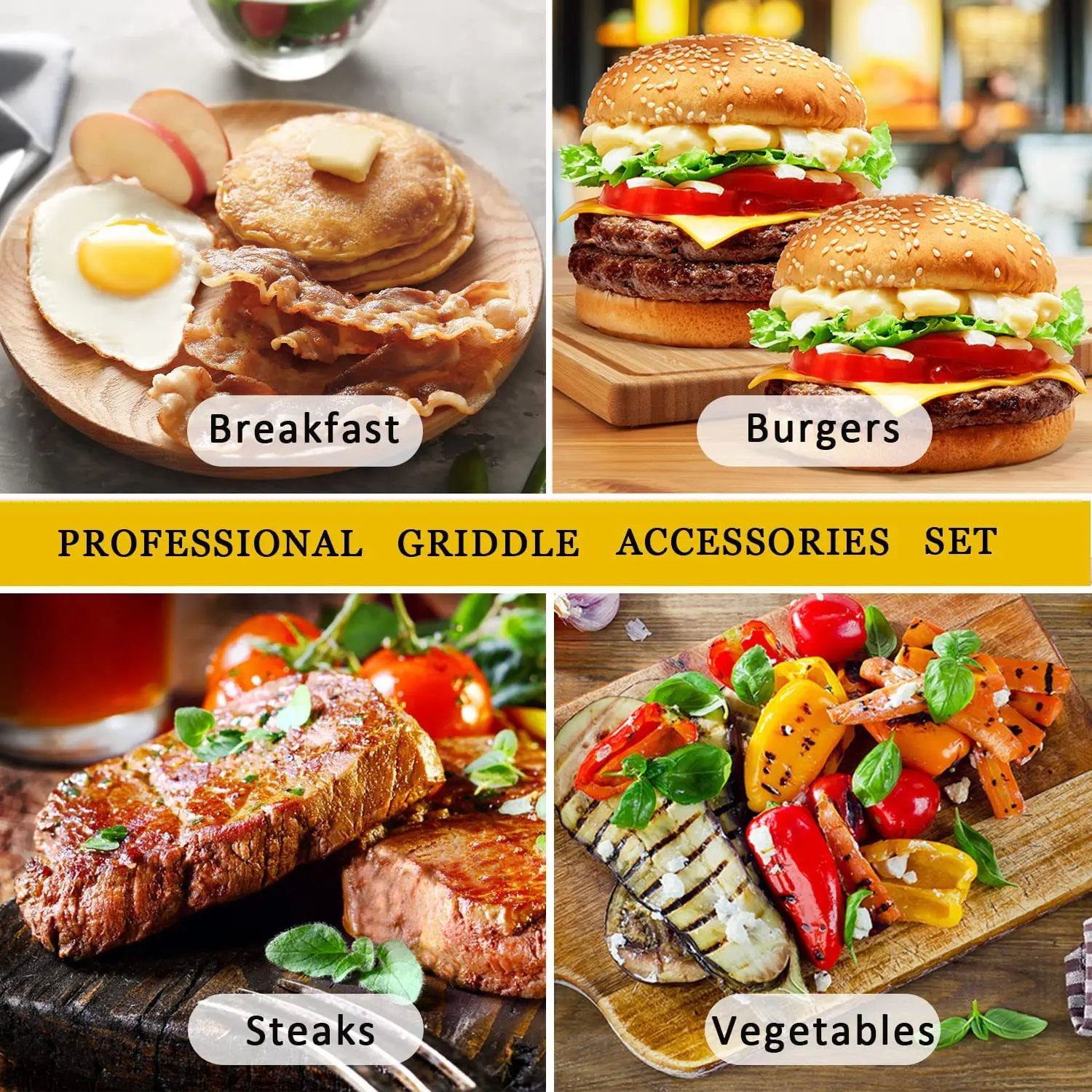 Flat Grill Tools Camp Griddle Accessories Kit Hibachi Spatula Gift Set with Basting Cover Burger Press Patty Maker Outdoor BBQ