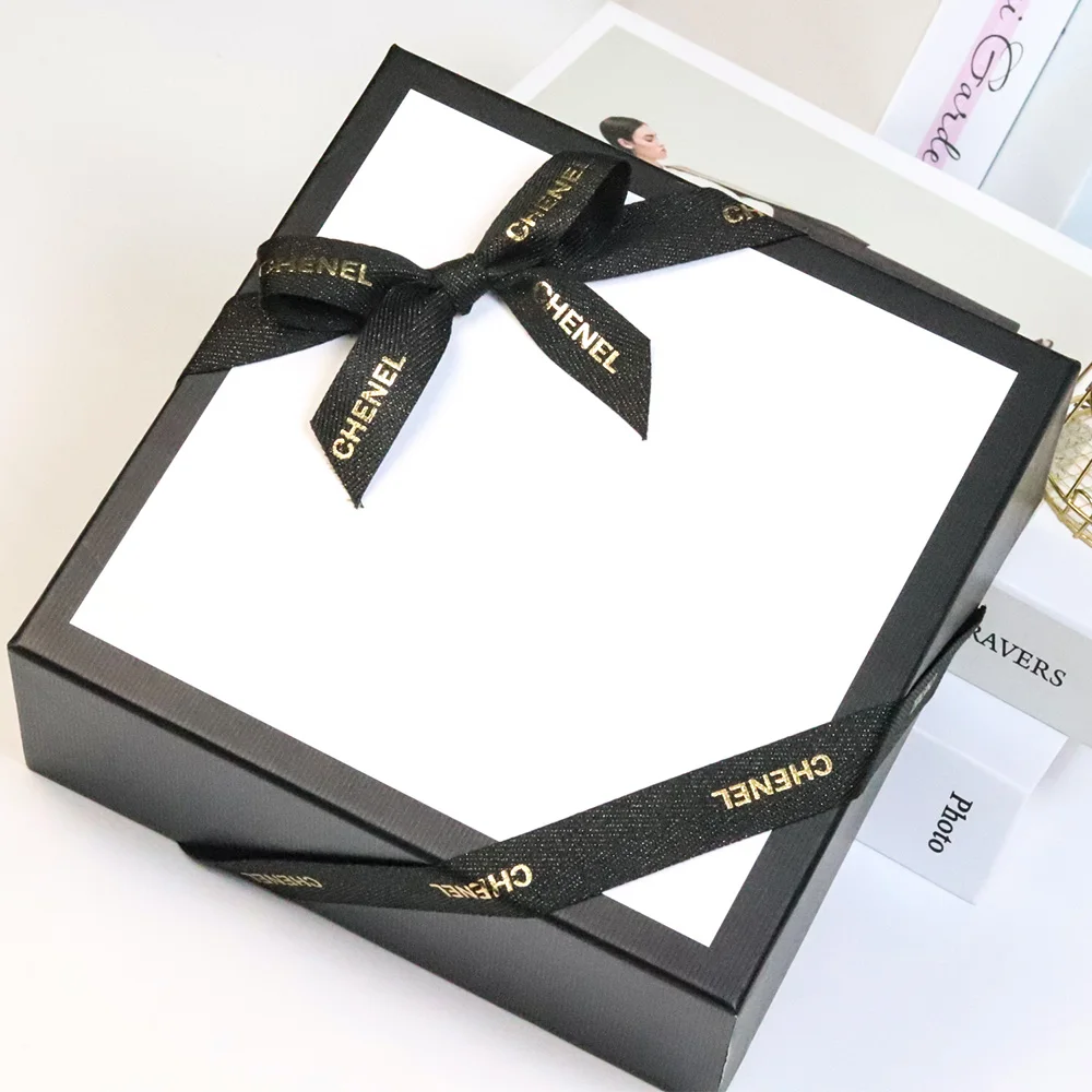 Wholesale Custom logo Printed Grosgrain Polyester Satin Pre-made Elastic Gift Ribbon Bow for Box Packing