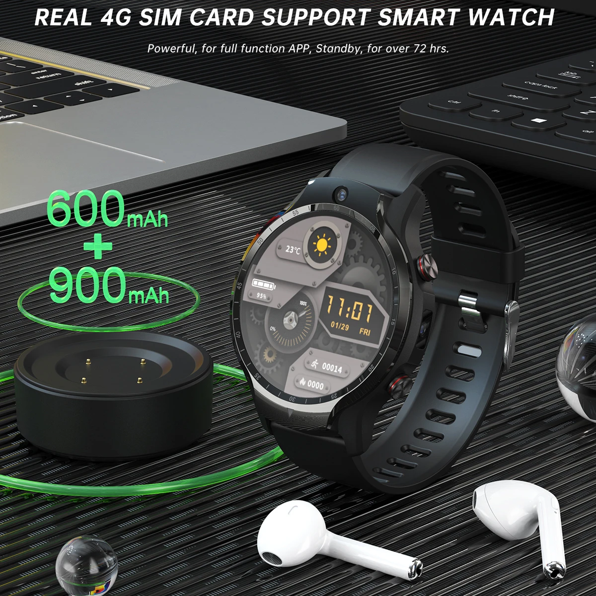 A1 Dual Chip Dual System 4g Sim Card Talk Face Unlock Wifi Gps Navigation Android 9.0 Dual Camera Men  Video Call Smart Watch