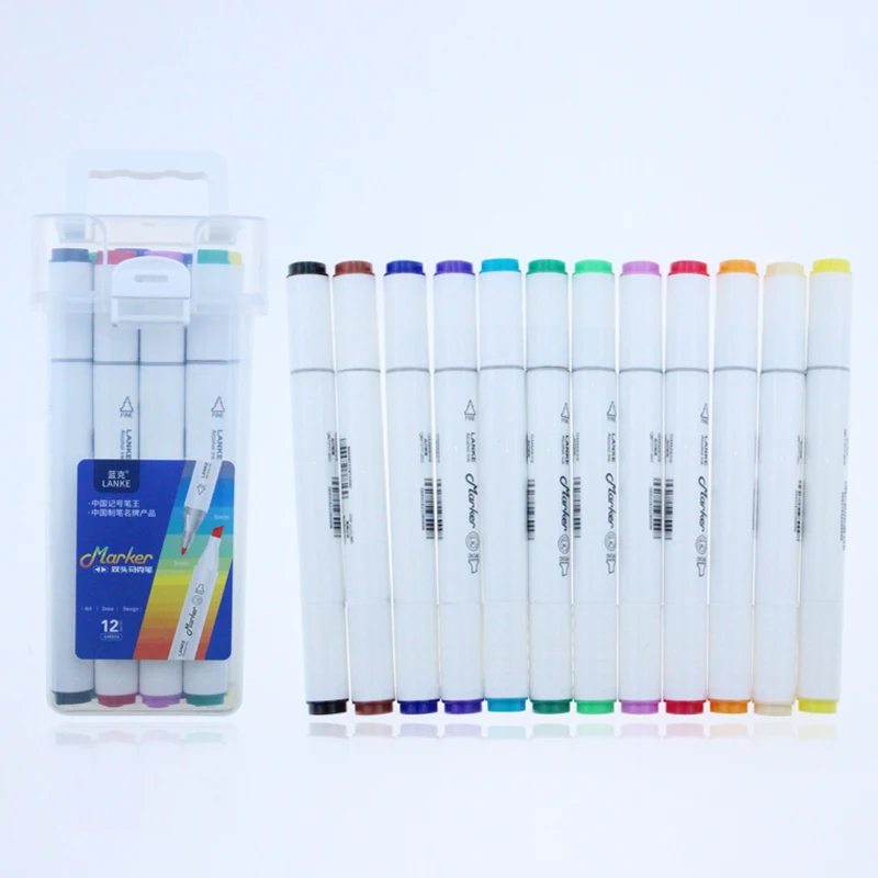 Professional Factory 12 Pcs Sketch Barrel Double Ended Twin Marker Alcohol Permanent Double Ended Art Marker