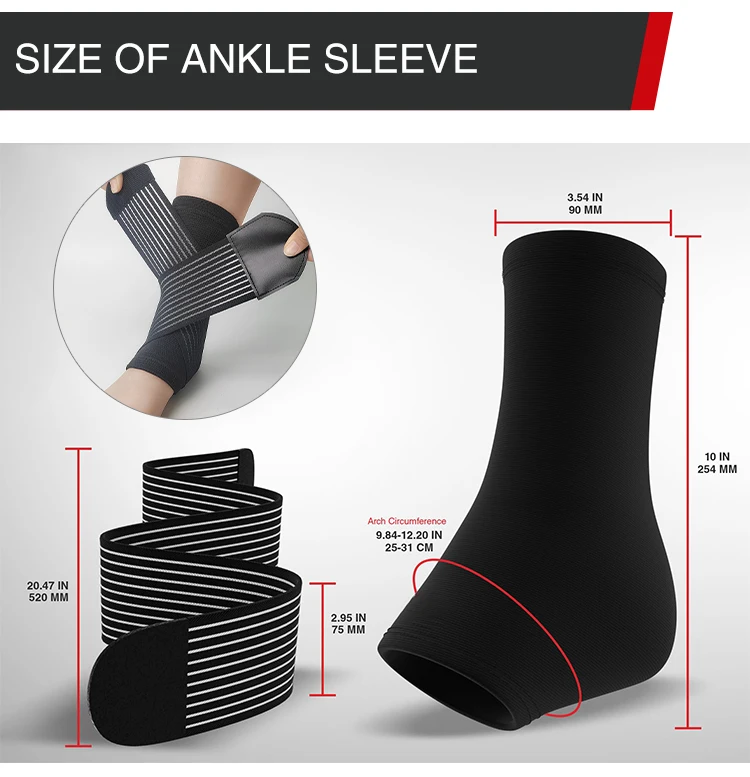 Customized Logo Men and Women Black Breathable Elastic Compression Bandages Straps Sleeve Ankle Support