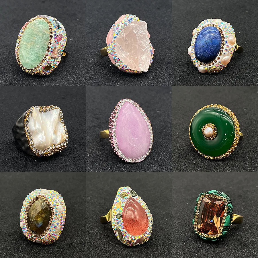 French hawaiian baroque natural stone pink topaz turquoise evil eye pearl rings jewelry women