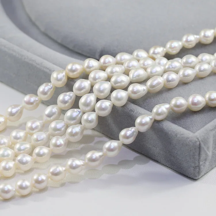 zhuji authentic freshwater fresh water pear nucleus teardrop drop shape pearl string 7-8mm AAA pearl farm beads strands