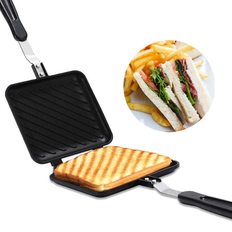 Hot sand toaster Double Pan Gas and Hot Sale Die-Casting Aluminum Sandwich Maker pan mold Breakfast panini press