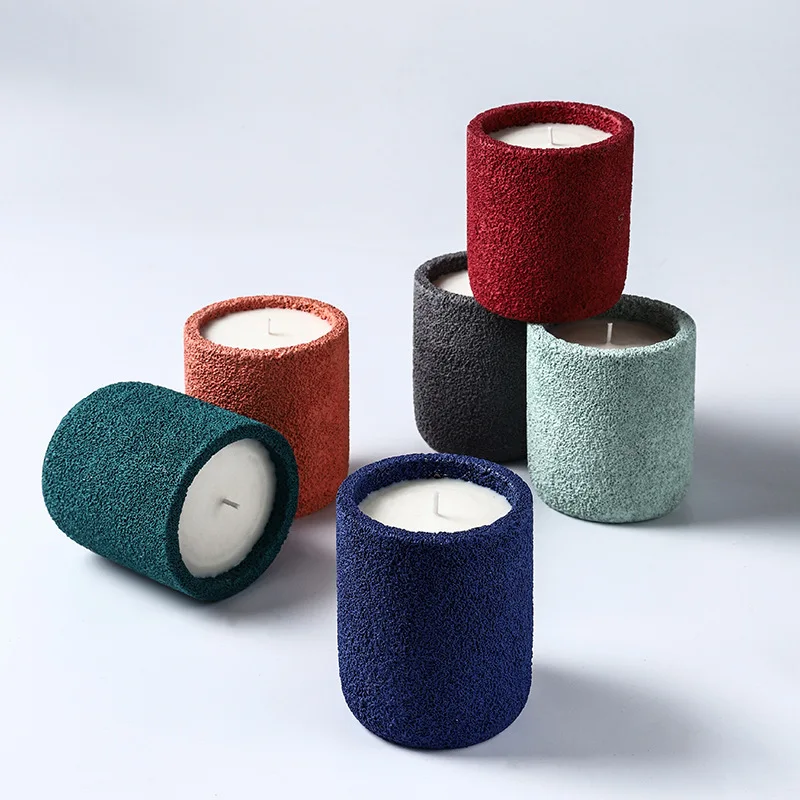 Wholesale 9*10.5cm big size thick wall  Custom Logo Printed Concrete White Candle Jars for candle making