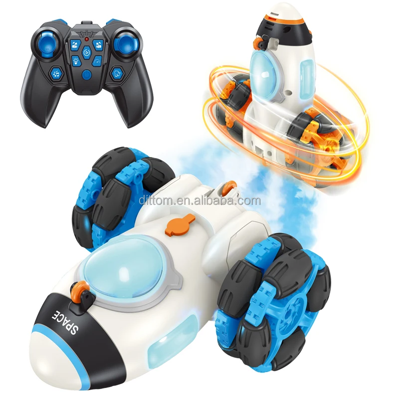 2.4G RC Space Rocket Musical Stunt Vehicle One-click Spray 2 Wheels Drift RC Car With Lights