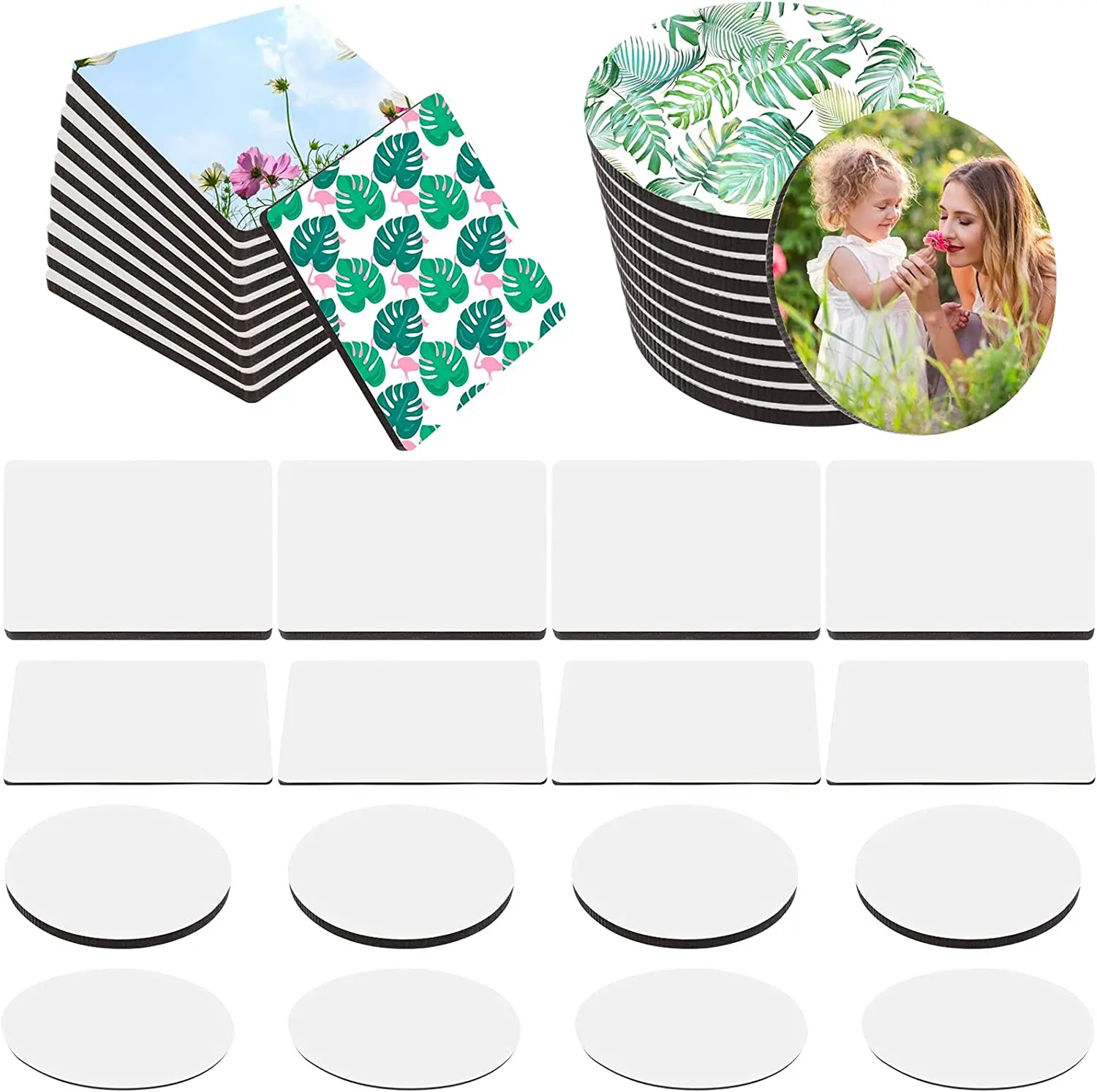 Sublimation Blank Refrigerator Magnets, DIY Heat Transfer Fridge Magnets, Square Round MDF Sublimation Decorative Magnets