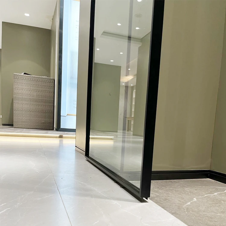 HDSAFE glass sliding barn doors hardware wall mounted room interior glass door soft closing black slim frame single sliding door