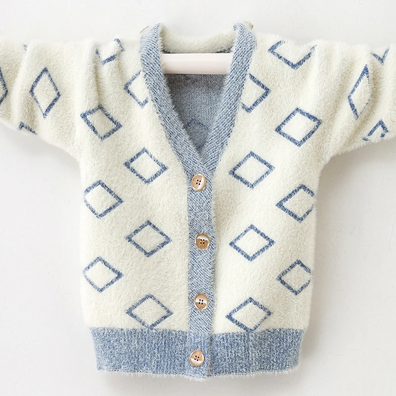 Customization Girls sweater Mink wool 2020 autumn/winter thickened sweater for children and boys Korean style cardigan coat
