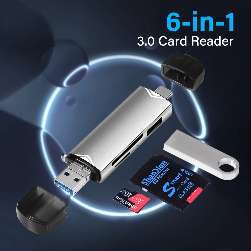6 in 1 Multifunction USB Card Reader U disk Type C/Micro Usb/Tf/SD Flash Drive Memory Card Reading Adapter Phone Accessories