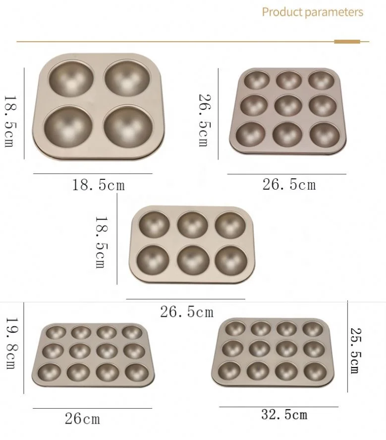 4/6/9/12 Cavity Non-stick Cake Mold Carbon Steel Round Half Ball Mould Baking Tray for Chocolate Desserts Ice Cream