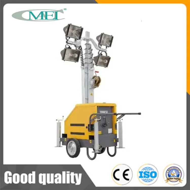 Factory Construction Mobile Outdoor Light Tower 9m Trailer Mounted Lighting Tower for Sale