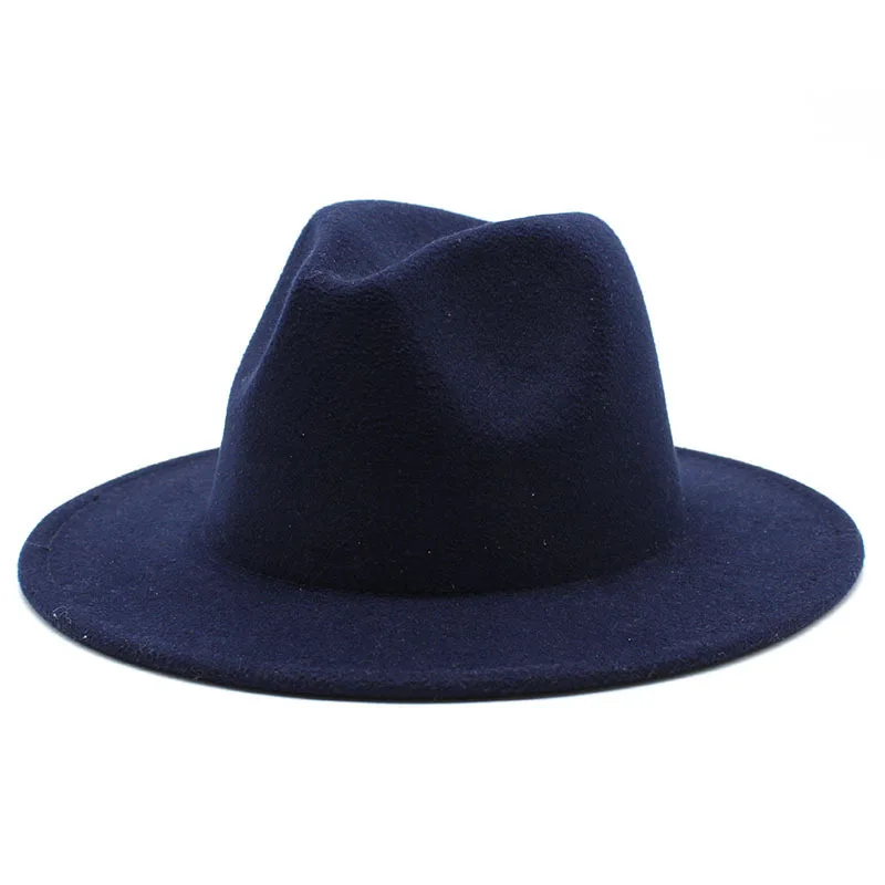 Men Fedorahat Fashion Solid Plain Candy Color Wide Brim Caps Woolen Lady Felt Fedora Hats Jazz Formal Hat Retro Panama Cap