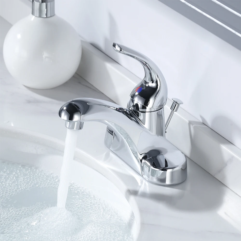 Single Handle Fancy Bathroom Faucet 4 Inch Centerset  Lavatory Faucet with Lift Rod Pop Up Drain