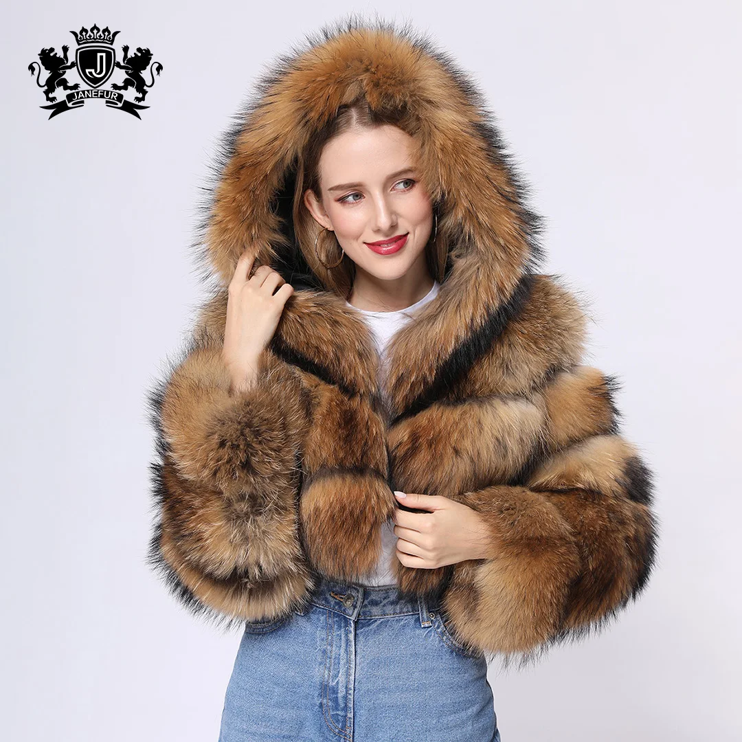 Elegant Breathable Free Logo Women Real Raccoon Fur Coats Wholesale