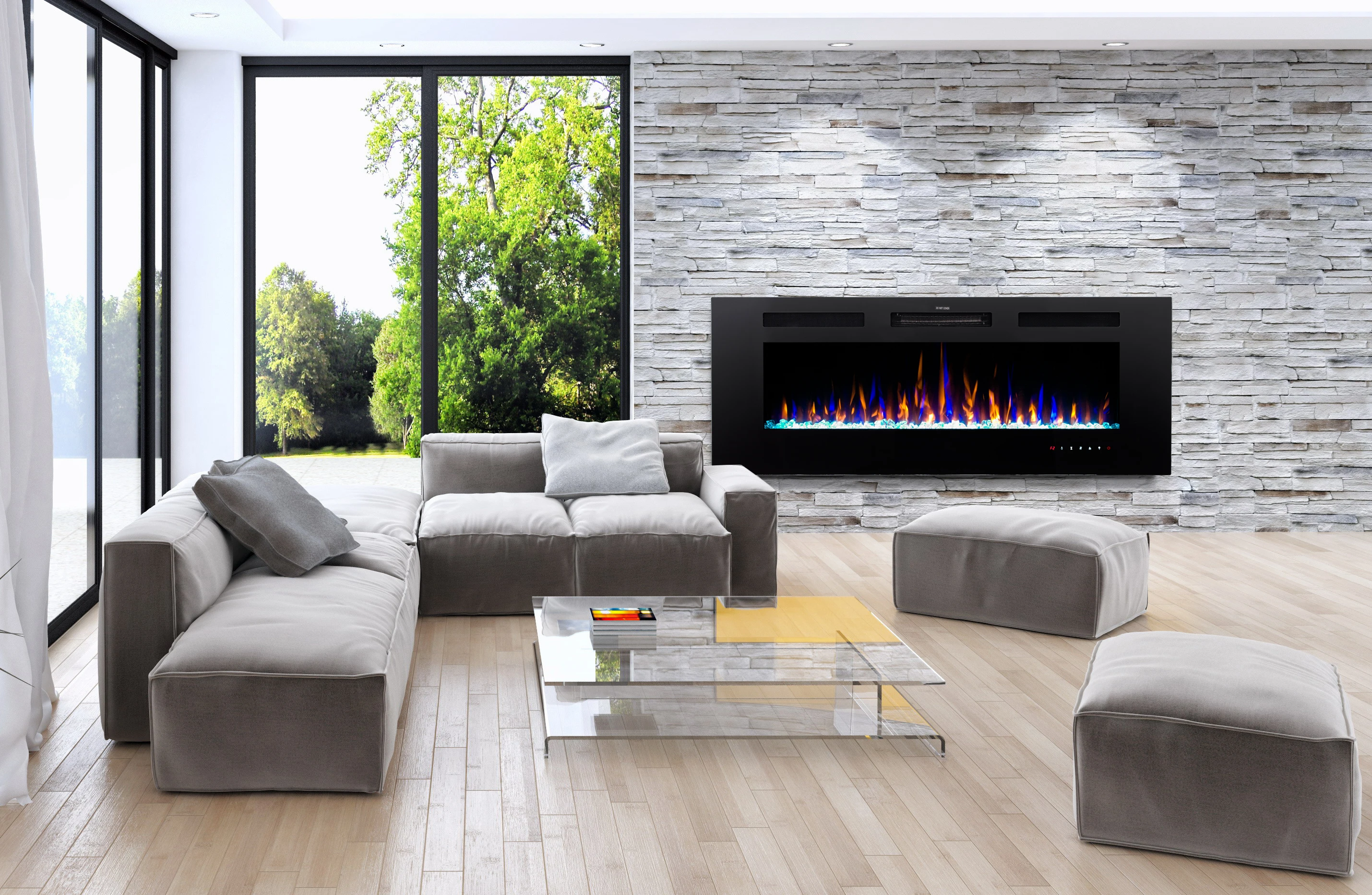 Встроенный/настенный Электрический искусственный камин 50 дюймов со светодиодным пламенем