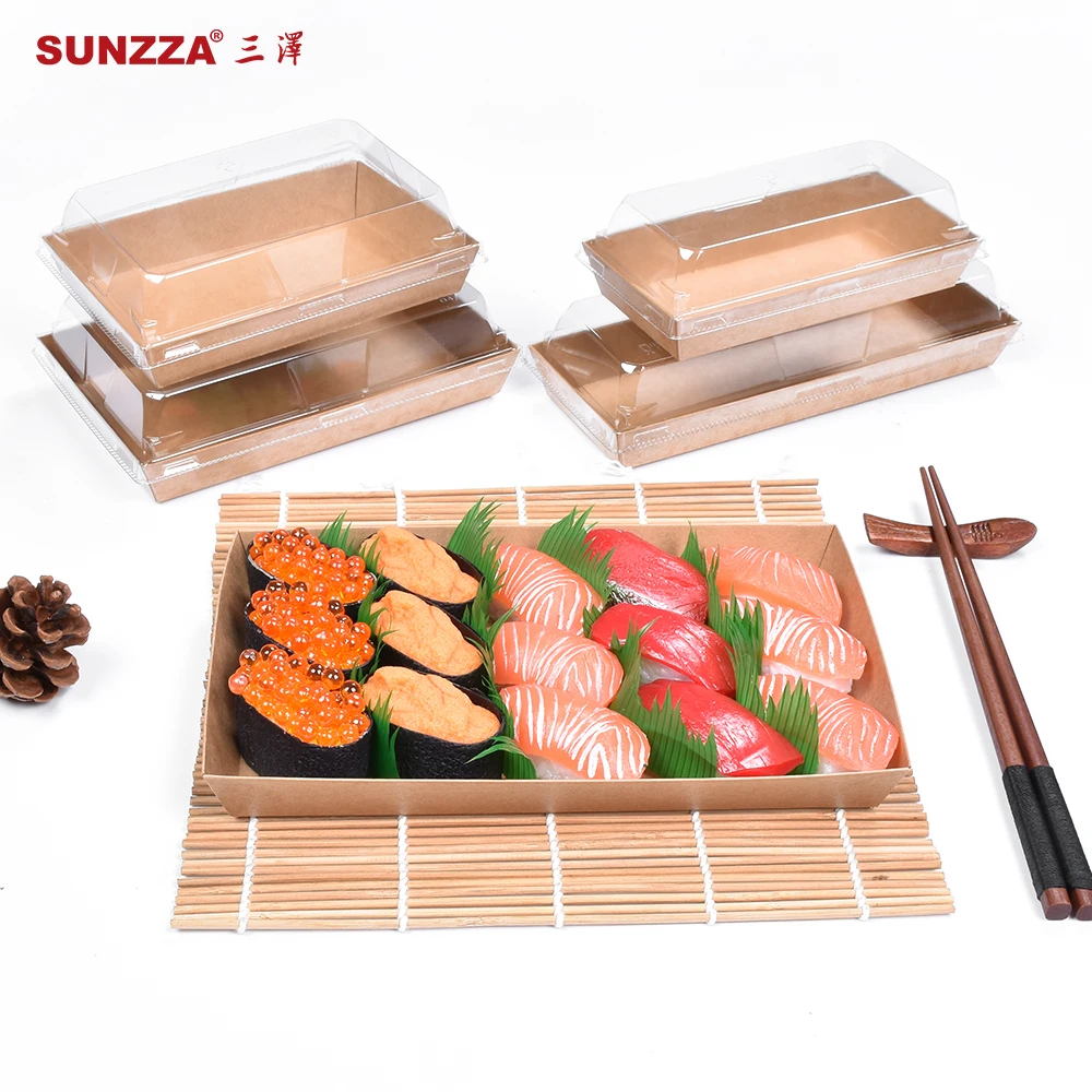 Sunzza package biodegradable kraft take away take out to go restaurant rectangle disposable paper plastic sushi box container