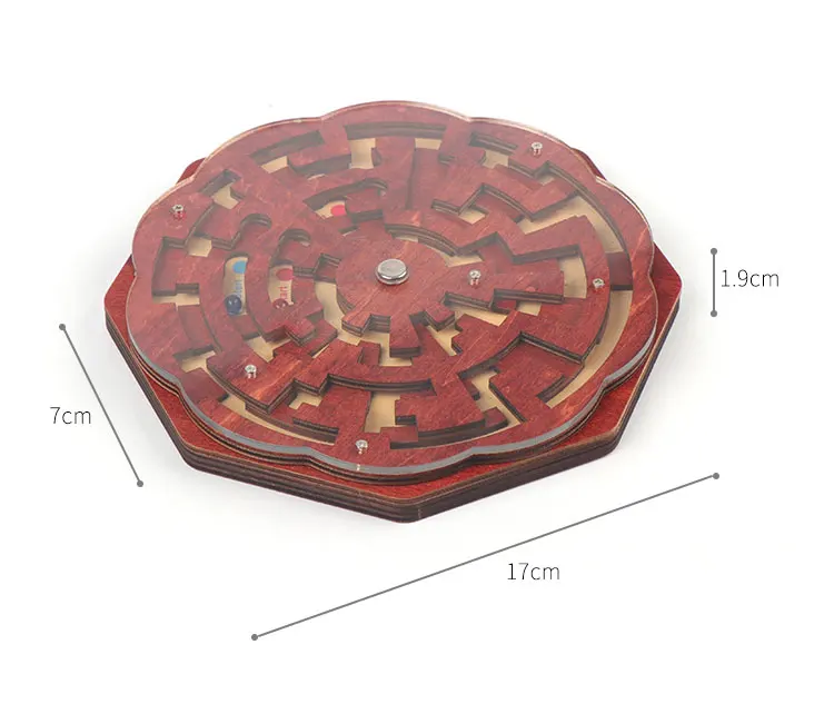 Kids Educational Montessori Brain Teaser Round Wooden Labyrinth Red Children Focus Training Spatial Logical Thinking Ball Maze