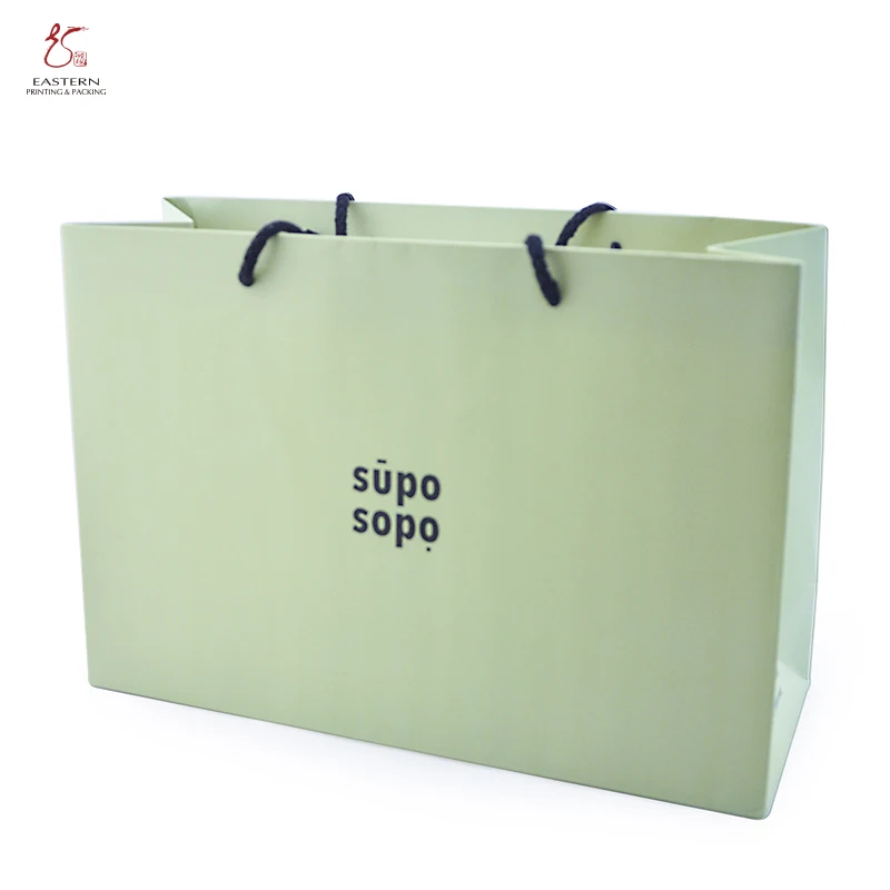Custom UV Matte Green Clothings Shopping Paper Bag Printing Gift  Recycled Gift Paper Bags With Handle