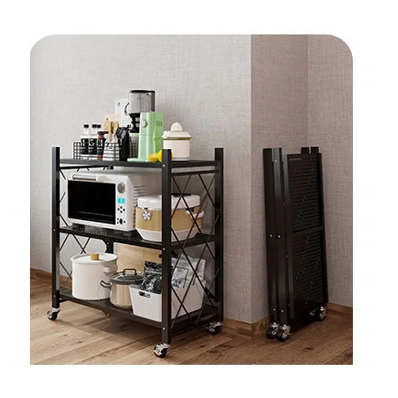 HSL001  Foldable Kitchen Vertical Shelving Rack Metal Storage Rack with Wheels 5 Tiers Mobile Iron Household Racks