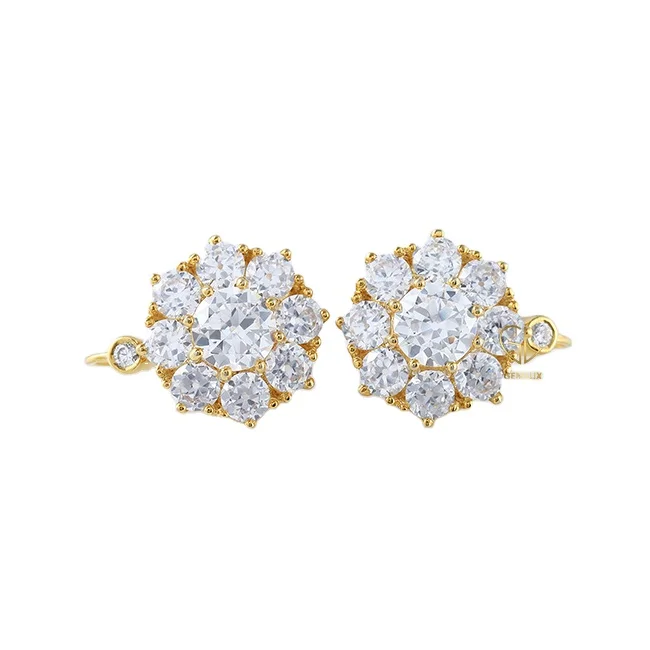 Vintage New Trendy Design 14K Solid Gold Fine Jewelry Old European Cut Round Moissanite Diamond Earrings For Women
