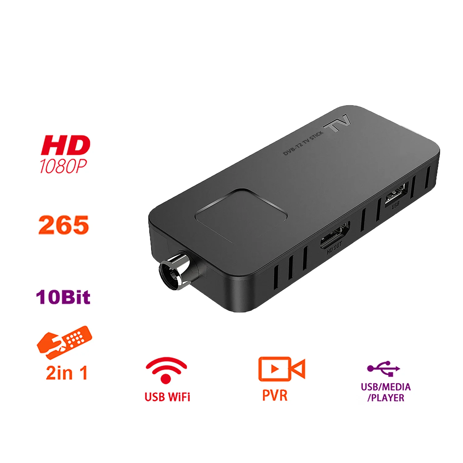 Full HD DVB-T2 H265 decoder tv stick USB Dongle with WIFI Function dvb t2 1080P Receiver support MPEG4 10BIT set top box.