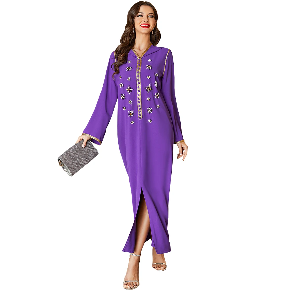Muslim Clothing Manufacturers Custom Luxury Bling Crystal Djellaba Moroccan For Ladies