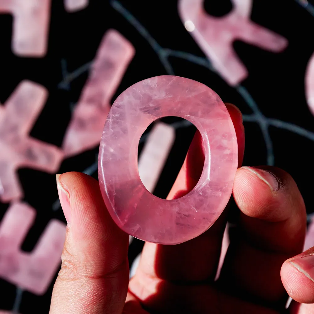 Wholesale Natural Gemstone Carving Folks Rose Quartz Alphabet Numbers Healing Crystals