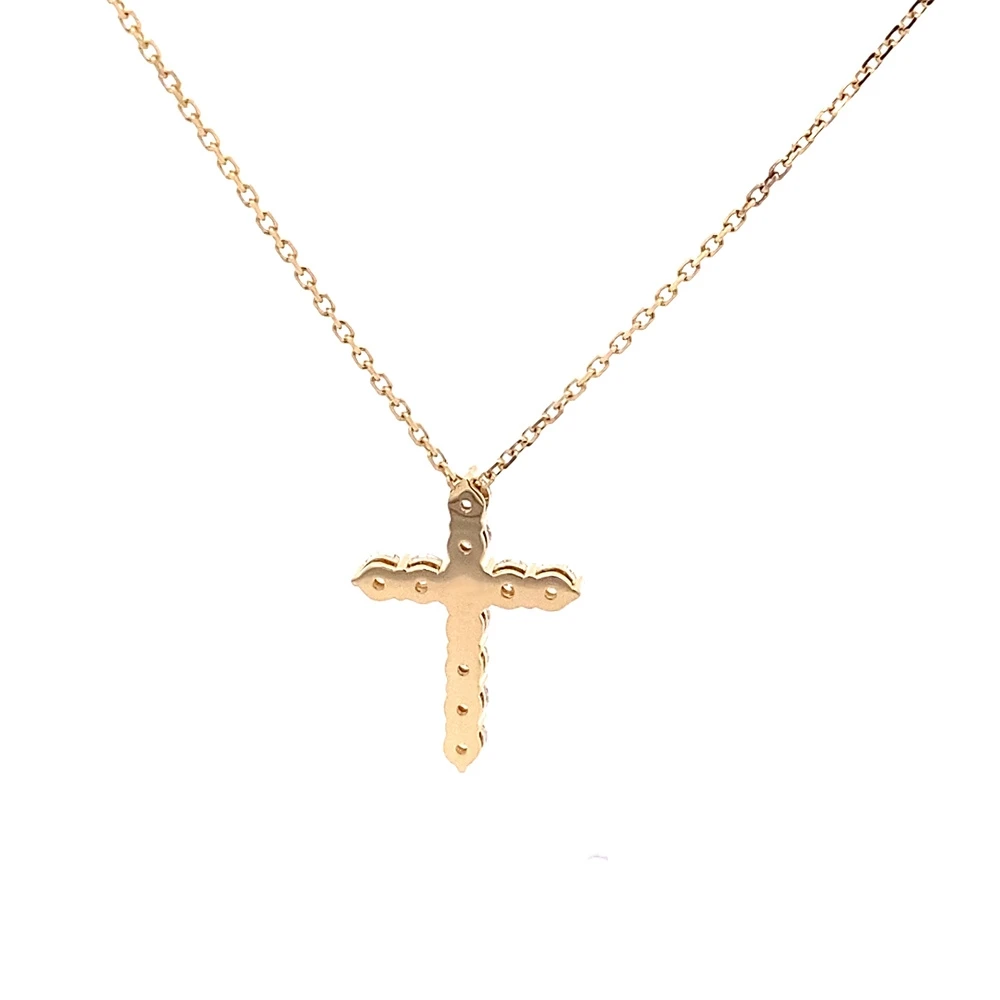 FirstMadam 14K Yellow Gold 1.1 CTS VVS Lab Diamond Cross Pendant Necklace For Stacking