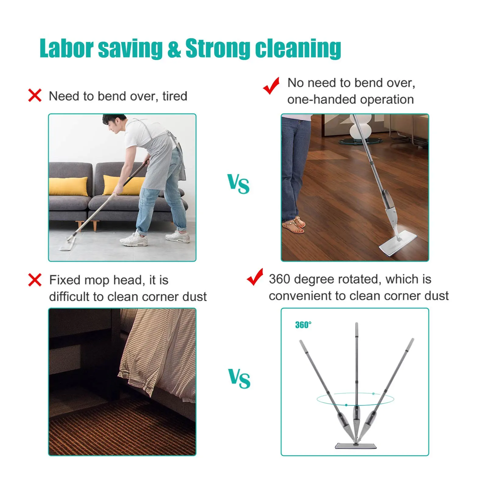 High Quality Microfiber spining Head Swifter Mop temizlik mop Bersihkan pel 360 rotatable adjustable Spray floor cleaning mop