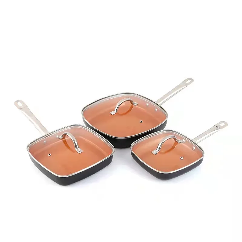 High Quality Aluminium Copper Non Stick Coating Cookware Sets Multi function 3  pcs Ceramic Coating Cookware Set