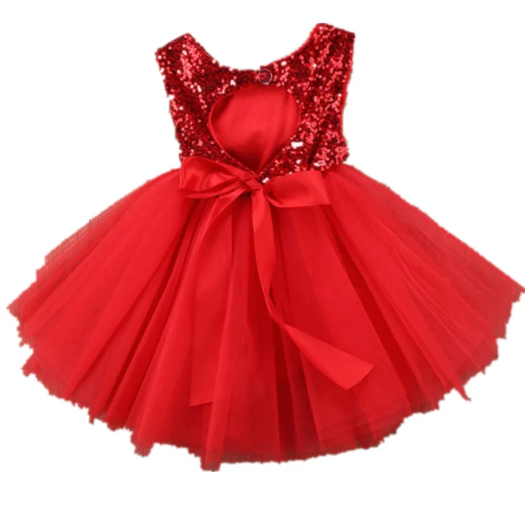 
High Quality Heart Cutout Sequin Junior Flower Girl Dress Christening Dresses 